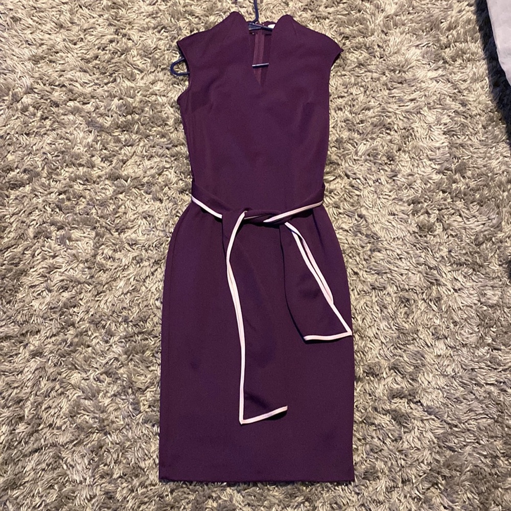 NY & Company Purple Belted Fitted Sheath Dress Sleeveless V-Neck Sz XS